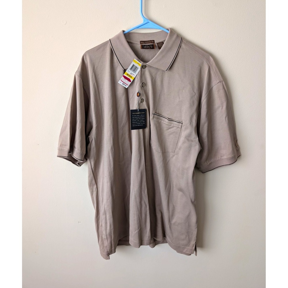 Tasso Elba Golf Men's M Reg Tan Solid Short Sleeve Golf Polo Shirt Pocket NWT